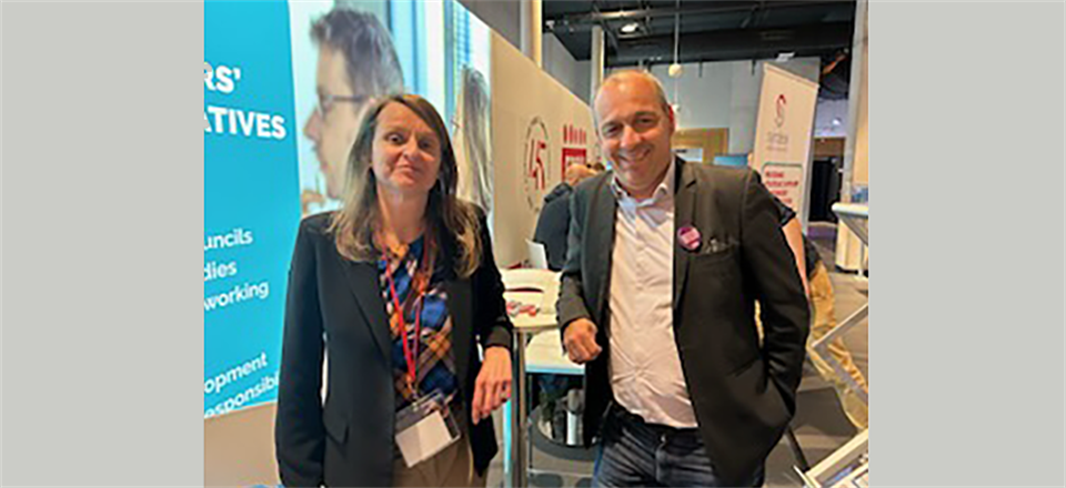 From left to right, Claire Morel (Board of Directors - Syndex) and Laurent Berger (President - ETUC)